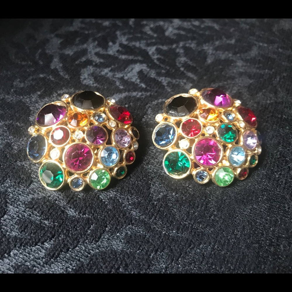 Multi color stone clip earrings